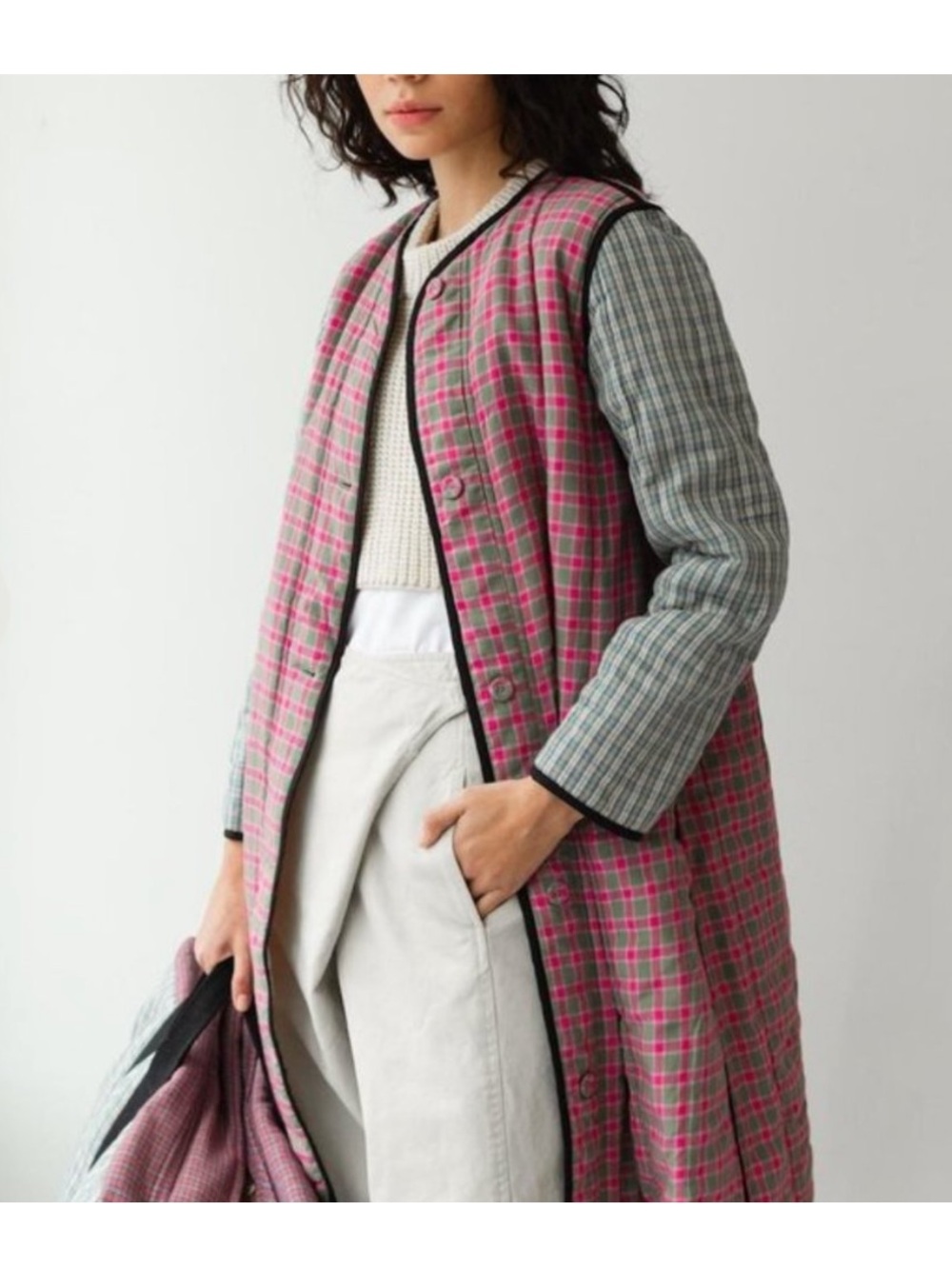 Caron Callahan Quilted Plaid Car Coat